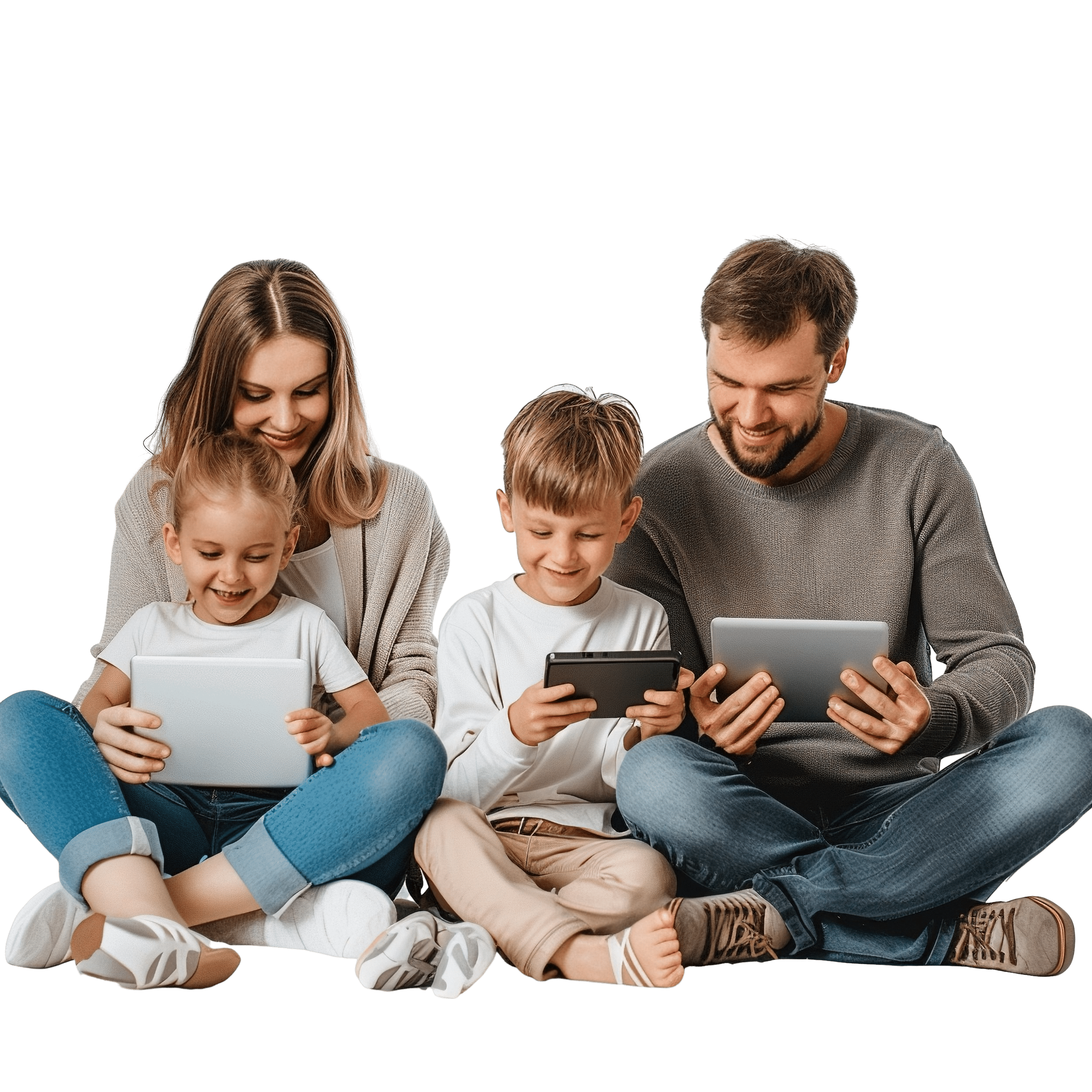 Keluarga menikmati internet WiFi di rumah